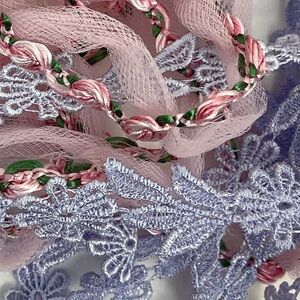 Pink & purple dainty floral semi skinny sewing trim 7 yards